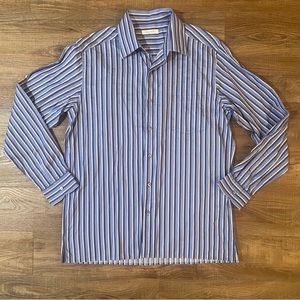 Ermenegildo Zegna Men's Striped Dress Shirt‎ XL Made in Italy Blue Formal